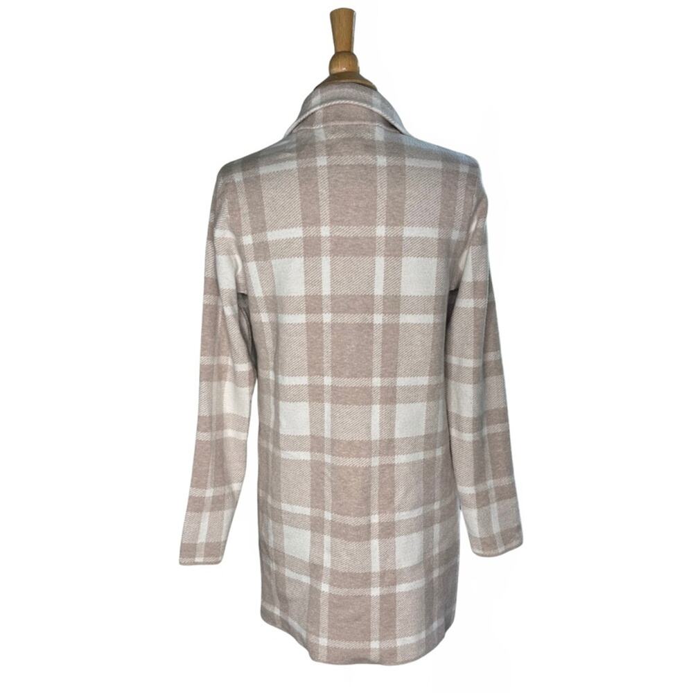 Christian Siriano Chic Plaid Long Blazer Soft Slight Blush Button Cardigan - Picture 2 of 4